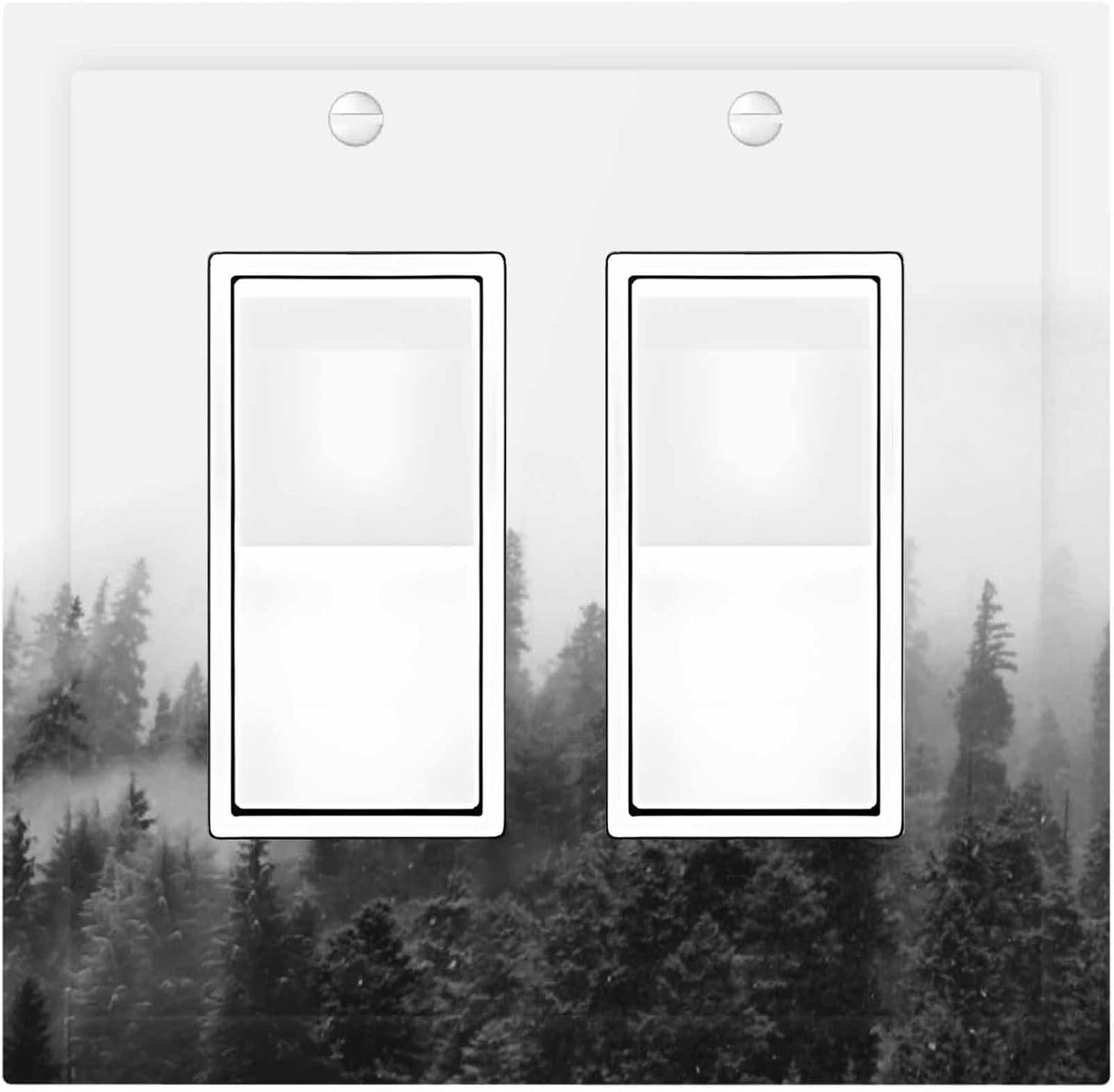Decorative Outlet Covers Fores Black White Landscape Misty Woods 2 Gang Double Gfci Rocker Electrical Wall Panels Light Switch Cover Plate For Farmhouse Cabin Decor