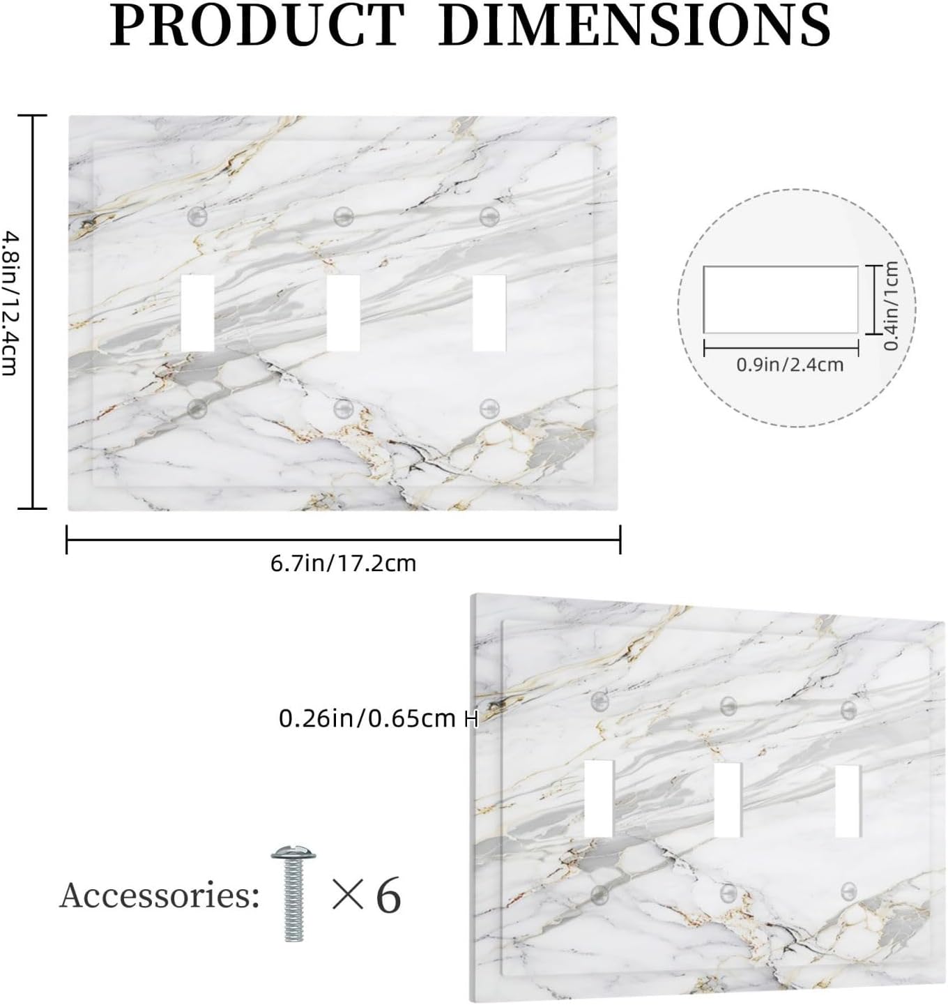 Decorative Light Switch Cover Plate Gray Gold Marble Abstract Modern Luxury 3 Gang Wall Plate Triple Toggle Switch Plate Covers Electrical Outlet Cover for Bedroom Home Decor