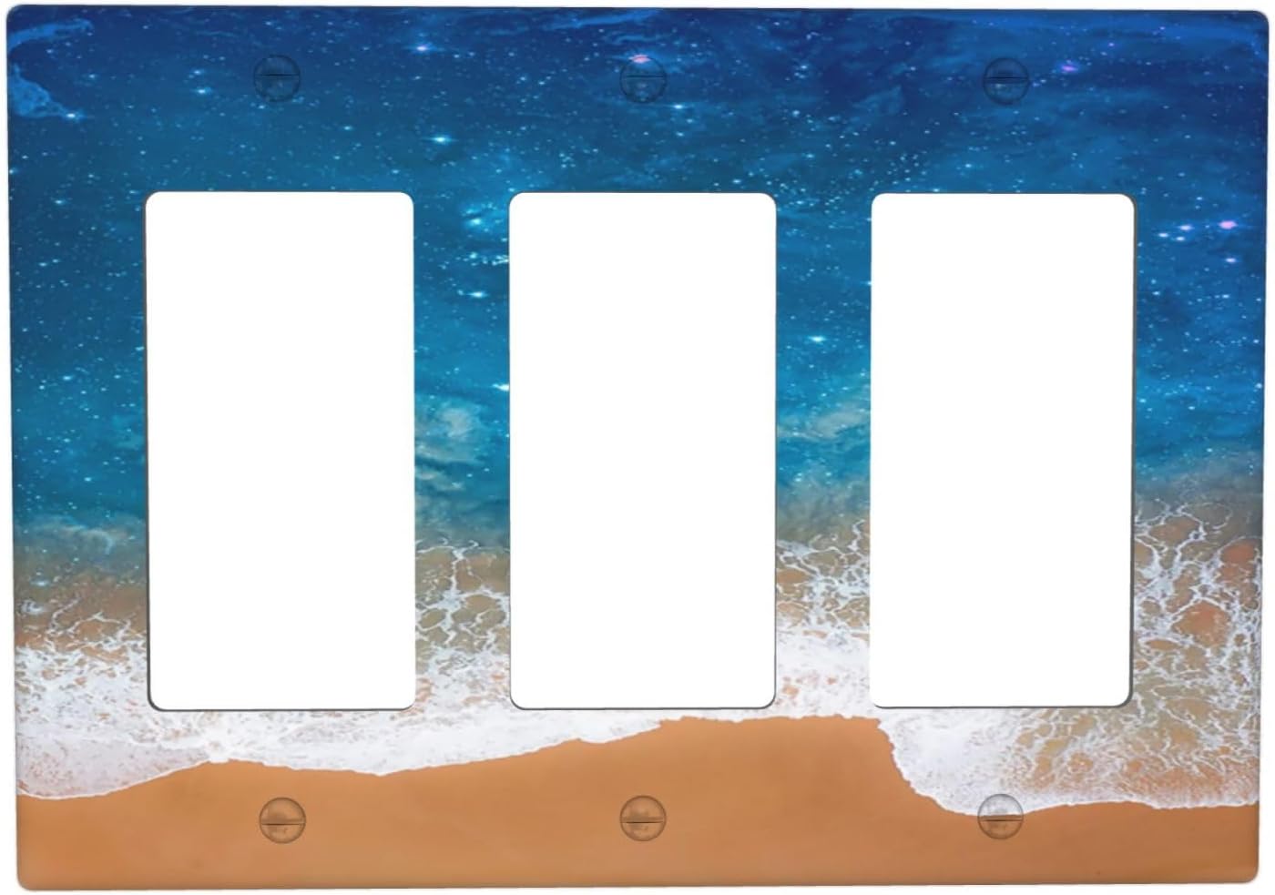 Blue Sea Ocean Beach Waves Triple Rocker Light Switch Covers 3 Gang Outlet Cover Wall Plates Decorative Switch Plates Electrical GFCI Faceplate Switchplate for Home Decor 4.49 X 6.38 IN