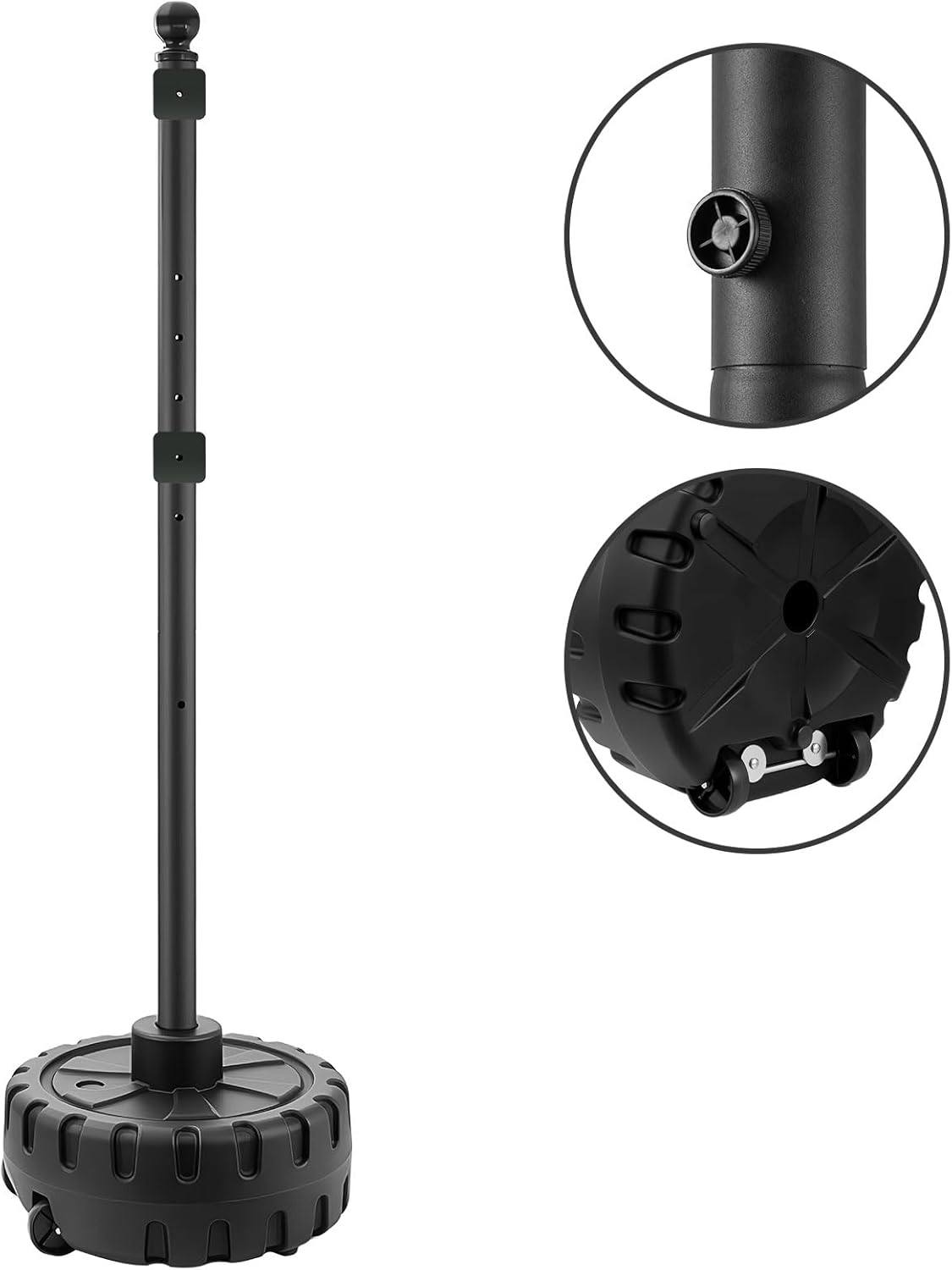 Portable Sign Post and Base Kit, 5 ft Heavy Duty Cast Iron Sign Pole with Hard Plastic Wheeled Base, Movable Signs Stand Easy to Use Portable Sign Holder for Traffic, Parking, and Safety Signs 2 Pack