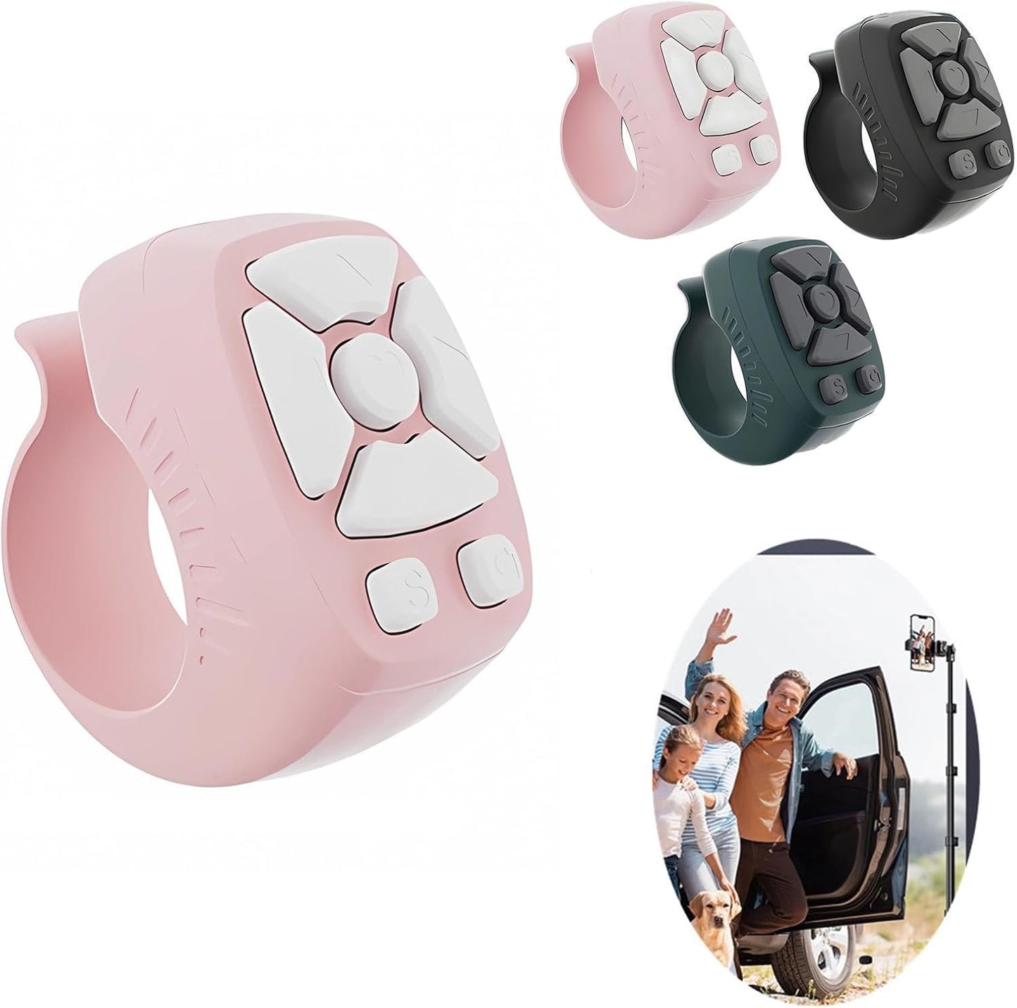 Rechargeable Fingertip Wireless Bluetooth Remote Control Scrolling Ring, RC Page Turner Music Video Camera Style B Pink