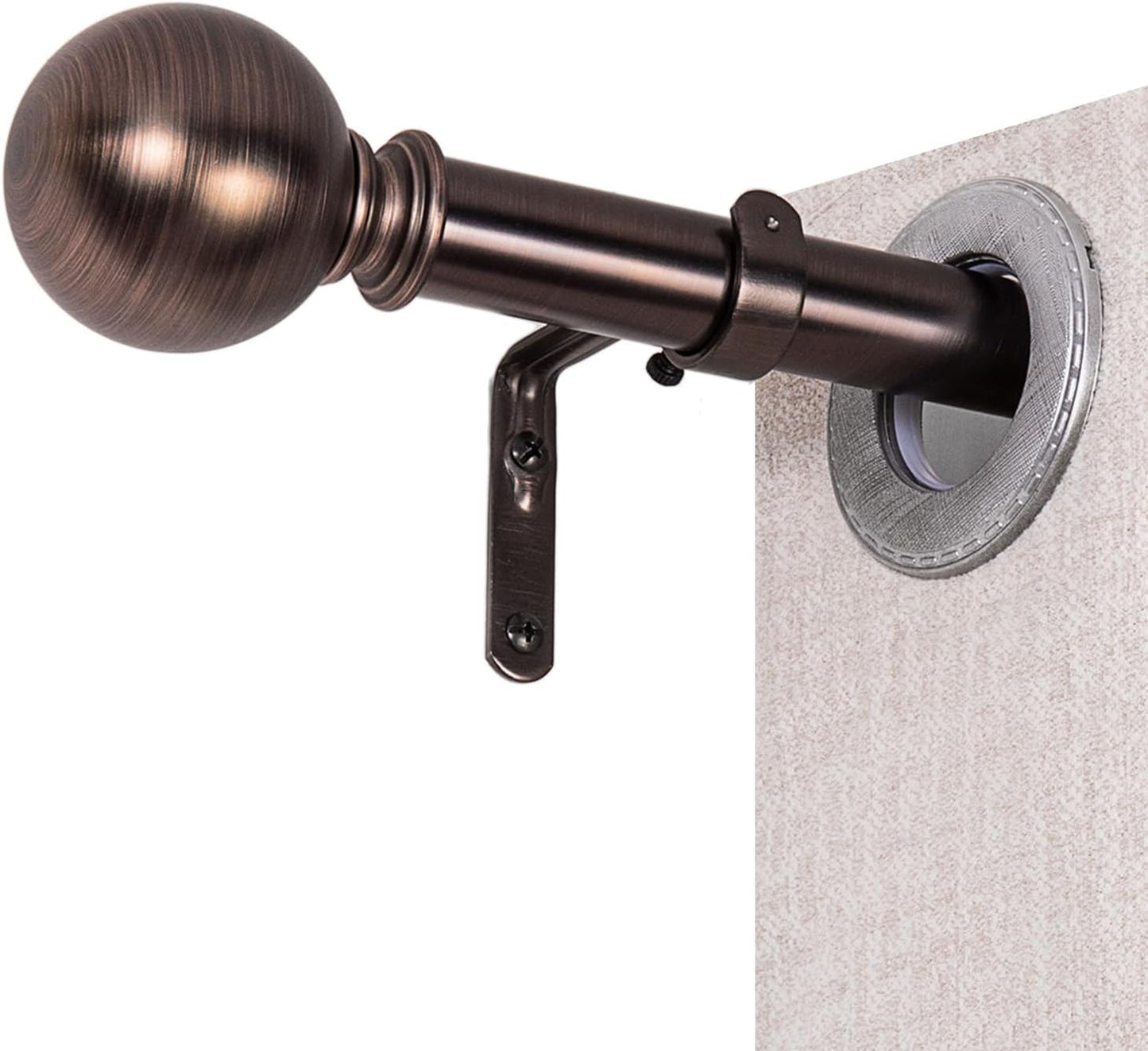 Brushed Nickel Curtain Rods for Windows 18 to 145 inches, 1 Inch Modern Metal Drapery Rods, Adjustable Heavy Duty Curtain Pole with Round Finials(18"-145"Dark Red)
