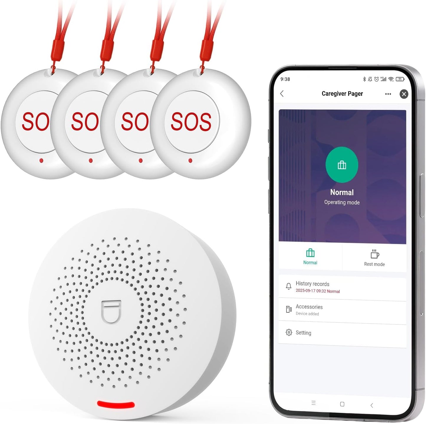 Caregiver Call Button Wireless Call Button for Elderly at Home,WiFi Panic Button,Life Alert Systems for Seniors No Monthly Fee (whiter4)
