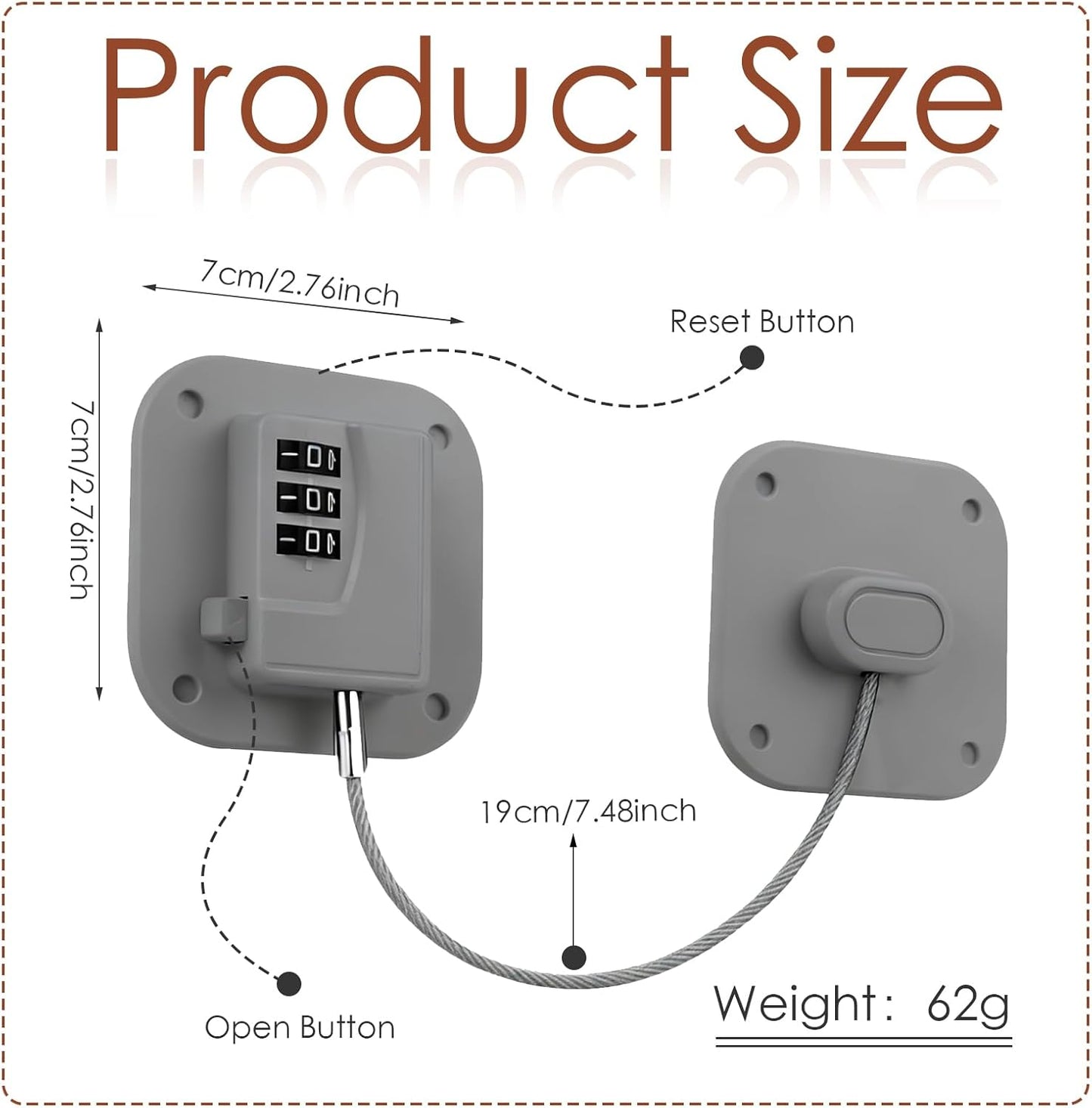 Refrigerator Lock, Combination Lock for Refrigerator Cabinets, Drawers, Heavy Duty Fridge Lock, Easy Install No Keys Needed (Gray-2Pack)