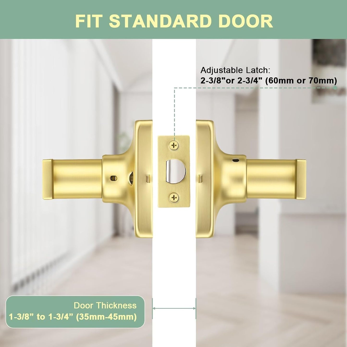 GOBEKOR 2 Pack Gold Door Handles Interior,Heavy Duty Passage Door Handles Interior Door Levers for Hallway and Closet, Modern Sleek Round Door Locks