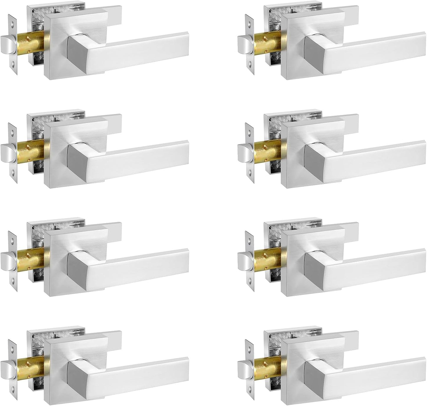 Square Passage Door Lever, Heavy Duty Interior Door Handles for Hallway& Closet Non-Locking Door Knob in Satin Nickel Keyless Door Lockset for Right & Left Side Door, 8 Pack