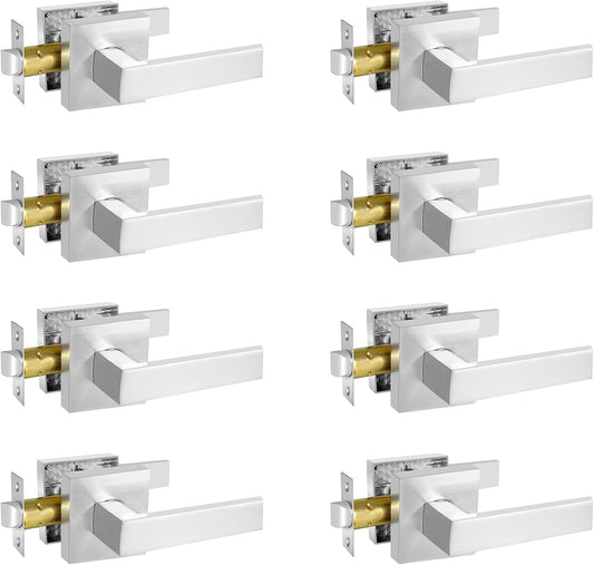 Square Passage Door Lever, Heavy Duty Interior Door Handles for Hallway& Closet Non-Locking Door Knob in Satin Nickel Keyless Door Lockset for Right & Left Side Door, 8 Pack