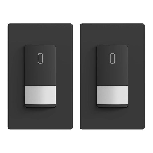 ELEGRP Occupancy Motion Sensor Light Switch, PIR Infrared Motion Activated Wall Switch, No Neutral Wire, Single Pole for CFL/LED/Incandescent Bulb, Wall Plate Included, UL Listed (2 Pack, Matte Black)