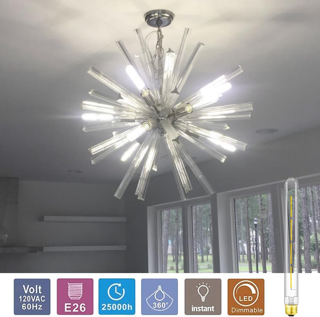 XININSUN T300 Led Bulb, 11.8 Inch Long Tubular Led Light Bulbs, 100Watt Equivalent, 1000lm, Dimmable, Clear Glass, E26 10W T10 LED Edison Tube Lamp Bulb,4 Pack. (6W=60W 4000K)