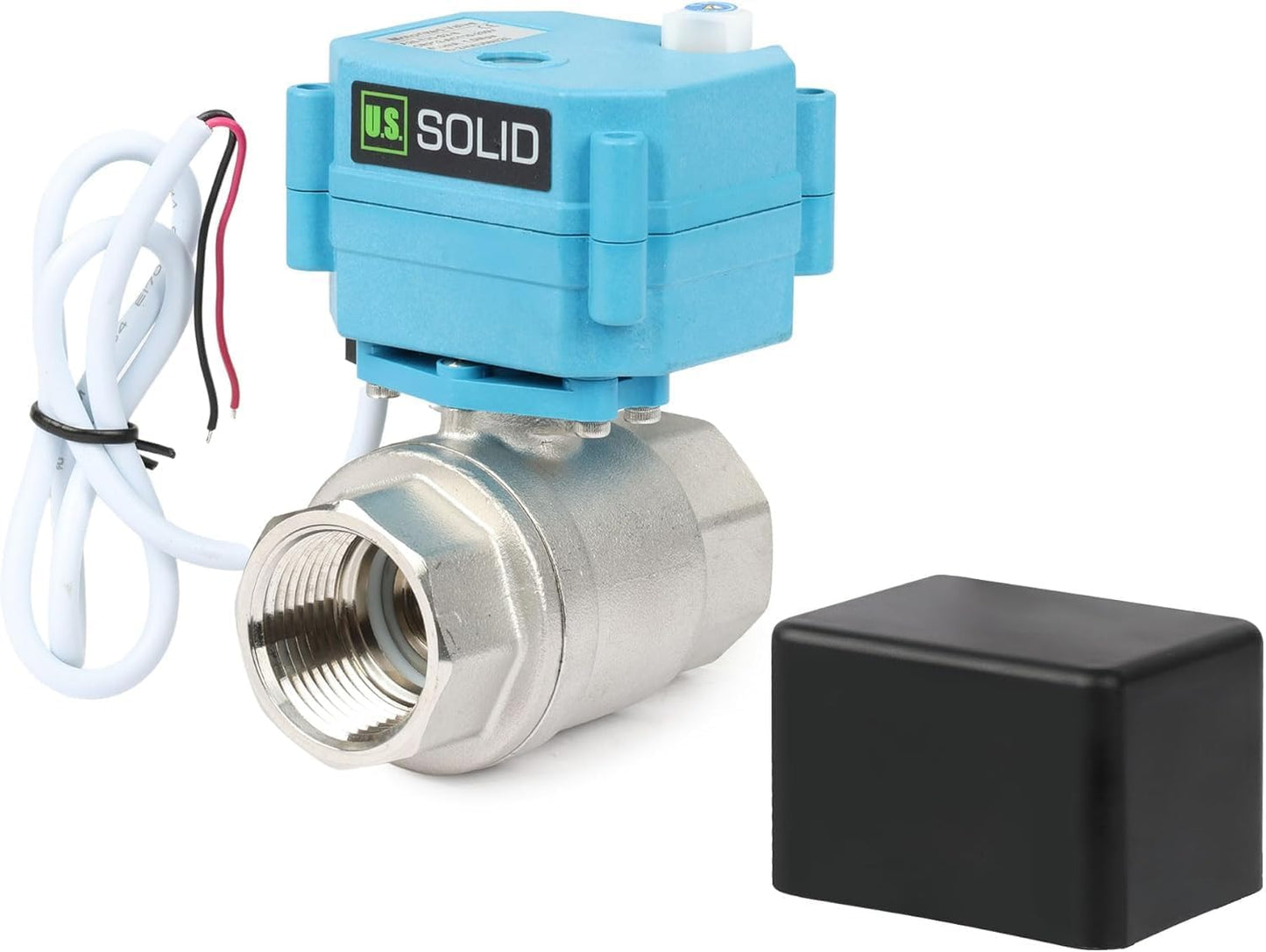 U.S. Solid Motorized Ball Valve – 1" 316 Stainless Steel, IP67 Waterproof, 110-230V AC, Full Port, 2-Wire Auto-Return, Normally Closed, Electric Valve for HVAC, Water, Oil, and Gas