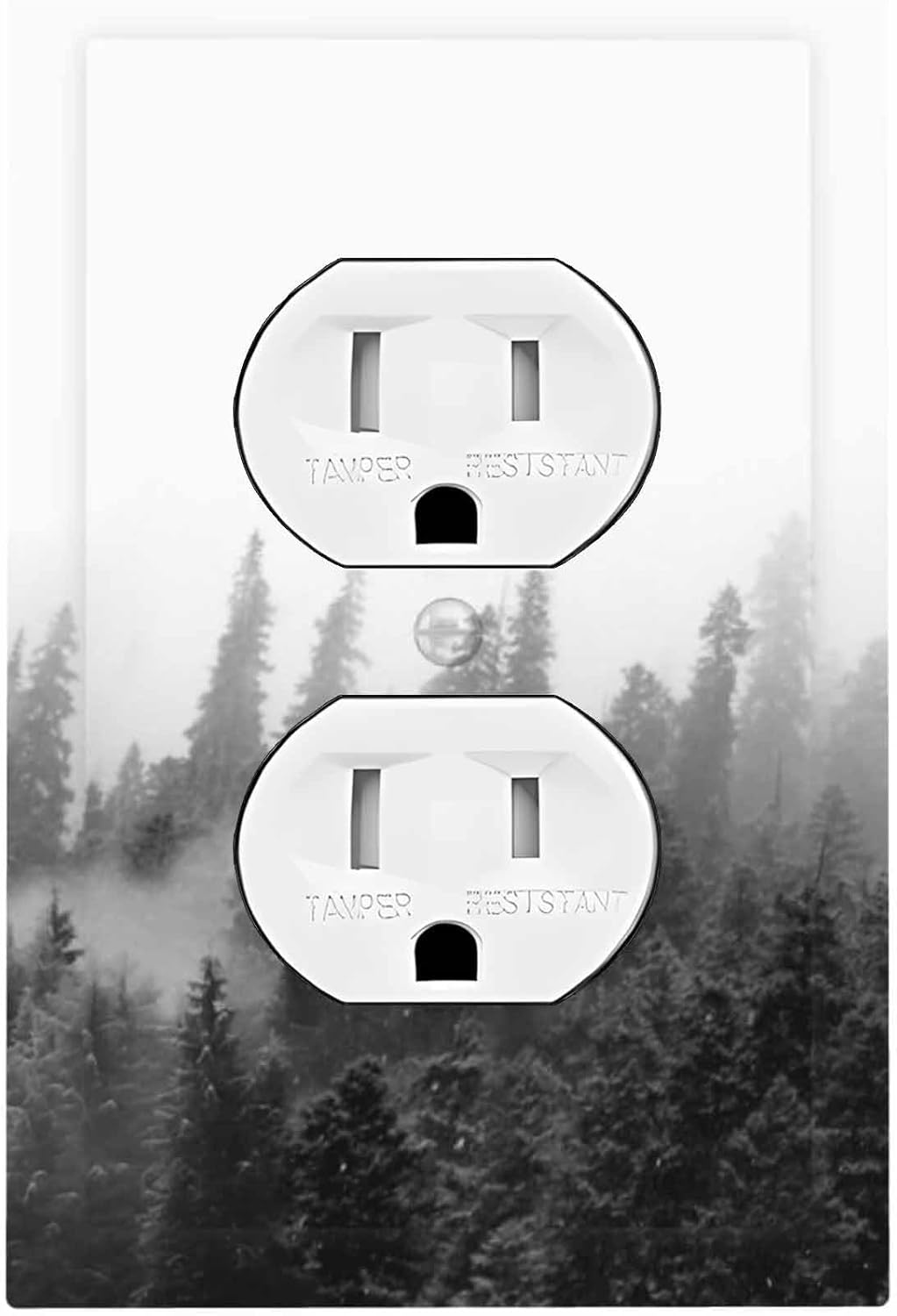Outlet Covers Fores Black White Landscape Misty Woods 1 Gang Duplex Light Switch Cover Decorative Switch Plates Electrical Receptacle Faceplate Wall Plate For Farmhouse Cabin Decor