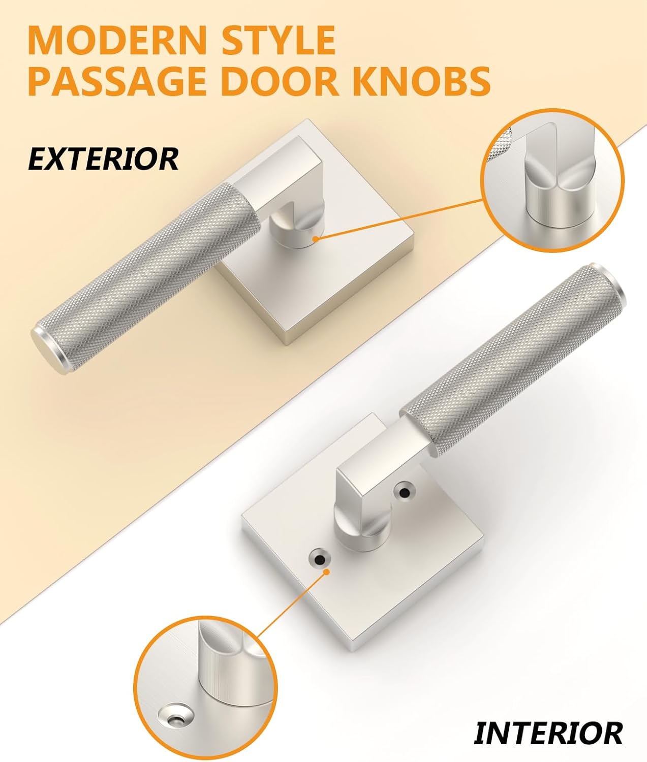 Asidrama 6 Pack Brushed Satin Nickel Passage Door Handles, Door Lever with Door Knobs Indoor for Bedroom or Bathroom, Heavy Duty Door Handles Interior with Locks for Left Right Sided Doors