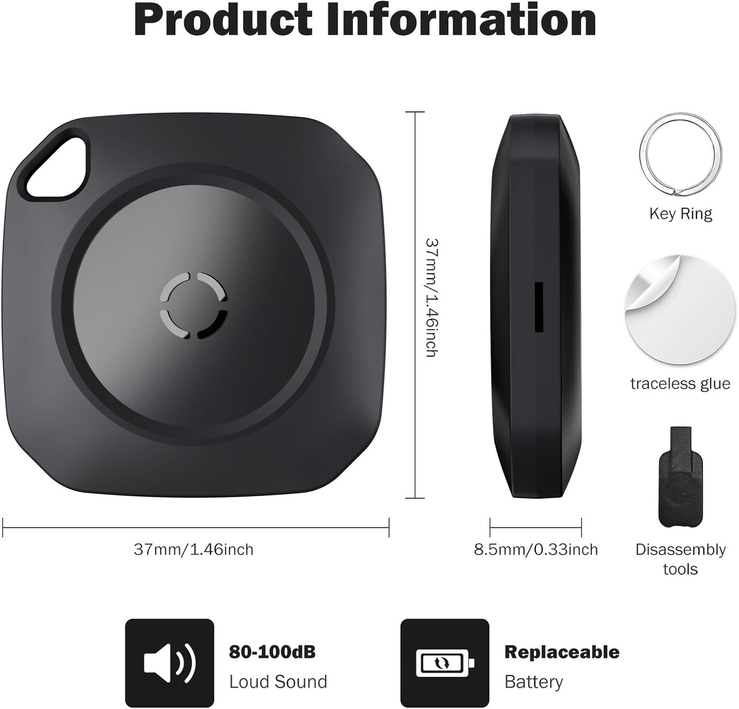 Air Tracker Tag-6 Pack, Smart Bluetooth Tracker Work with Apple Find My(iOS Only), Luggage Tracker Tag for Key, Luggage, Backpack, Suitcase, Replaceable Battery, weTag, Black