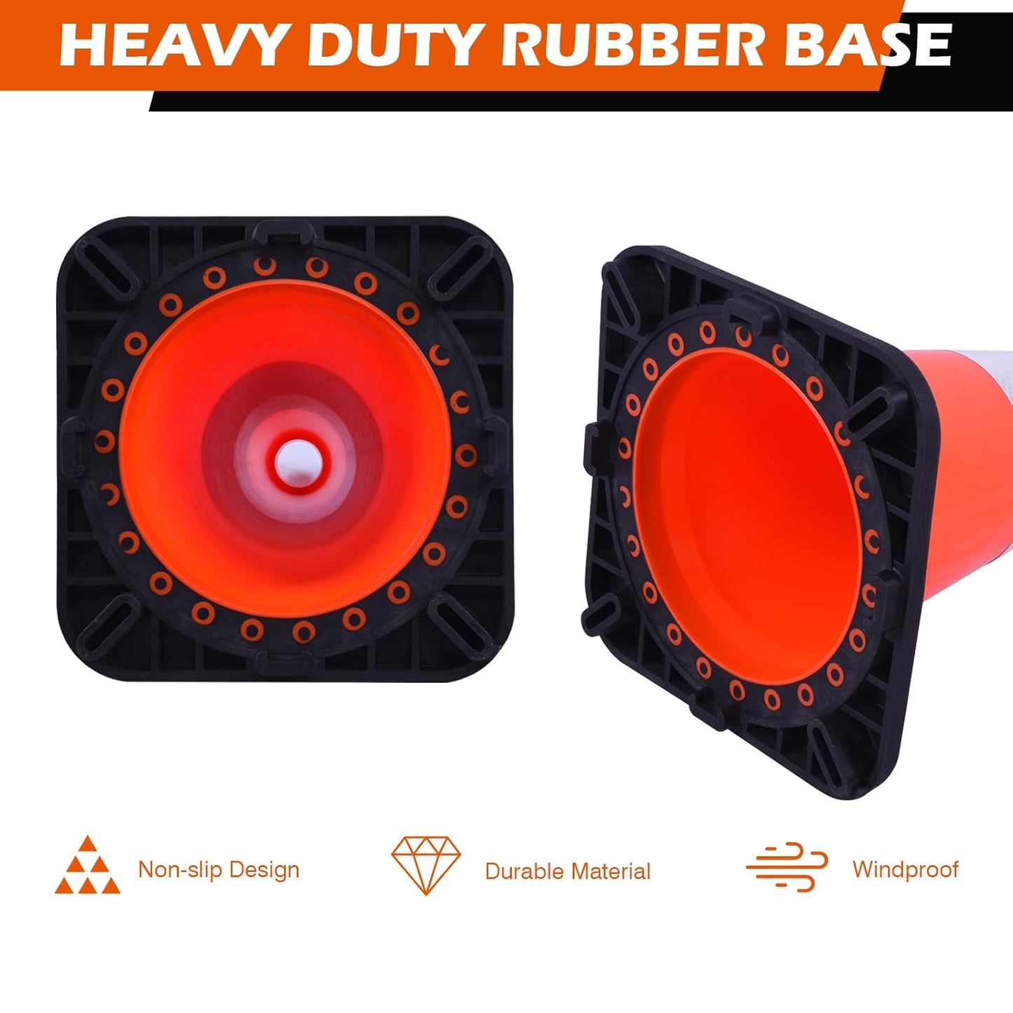 8 Pack 18 Inch Orange PVC Traffic Cones Black Base Stable Durable, Parking Lot Driveway School Training Safety Cones Multi-Purpose (8, Orange, 18 Inch)