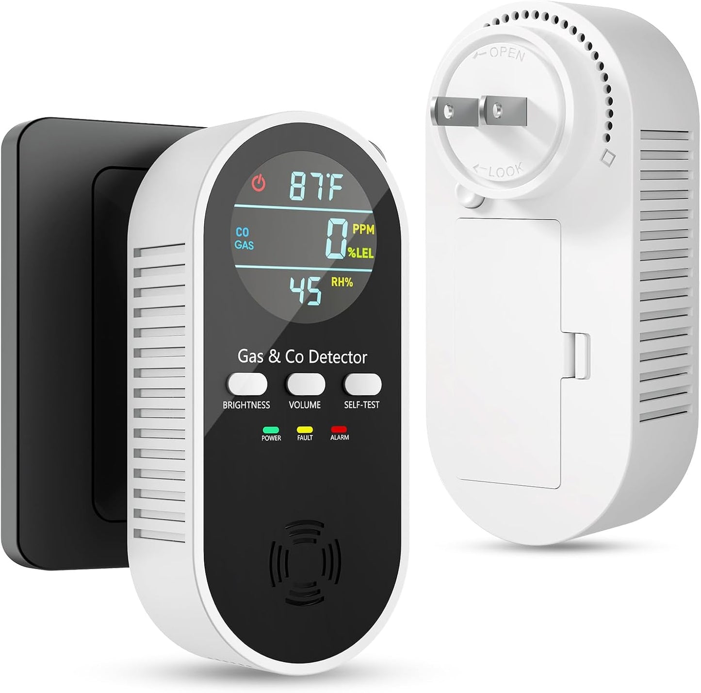 5-in-1 Carbon Monoxide Detectors, Natural Gas Leak Detector, Plug-in & Battery Backup Portable CO Detector, CO Gas Temp Humidity Sensor, HD Digital Display Screen, 1-Pcs, Black