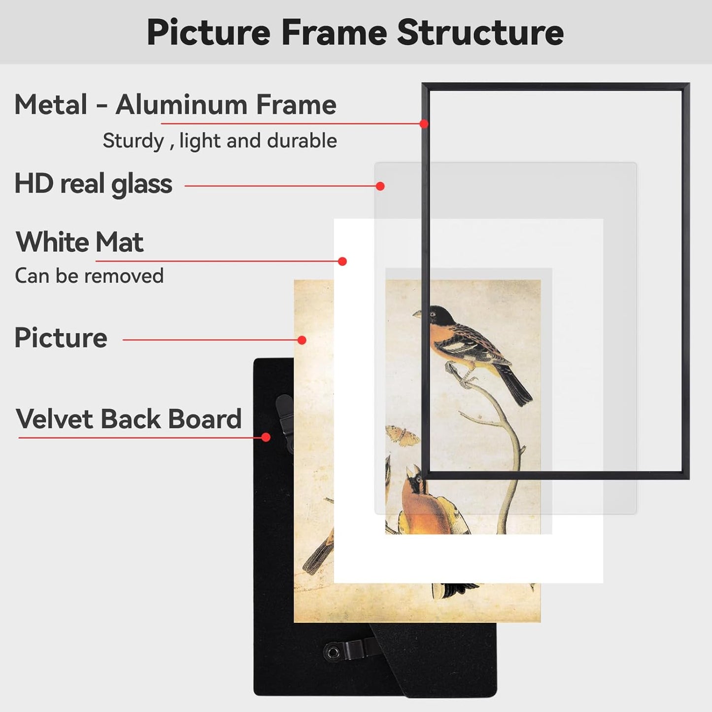 10x14 Picture Frame, Black Aluminum Metal Photo Frames with HD Glass, Fits 8x10 with Mat or 10 x 14 without Mat, Display for Wall