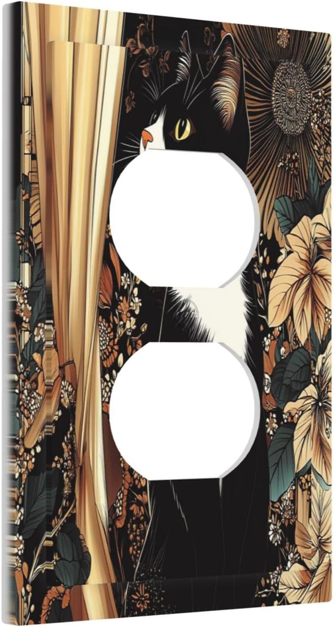 Outlet Covers Boho Mandala Floral Black Cat Vintage Flower 1 Gang Duplex Light Switch Cover Decorative Switch Plates Electrical Receptacle Faceplate Wall Plate For Farmhouse Home Decor