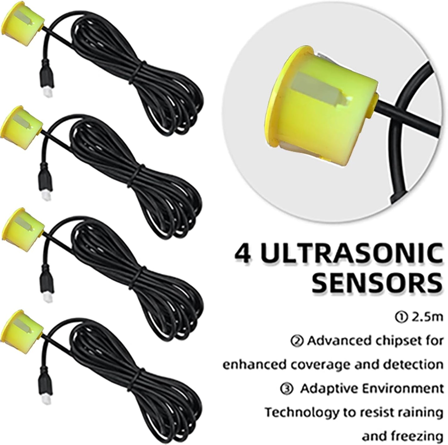 New Features Forward and Reverse Parking sensors, Option to Measure Distance in inches, bidirectional Display Option, and Customizable Digital Direction 18 Color Probes to Choose from(Yellow)