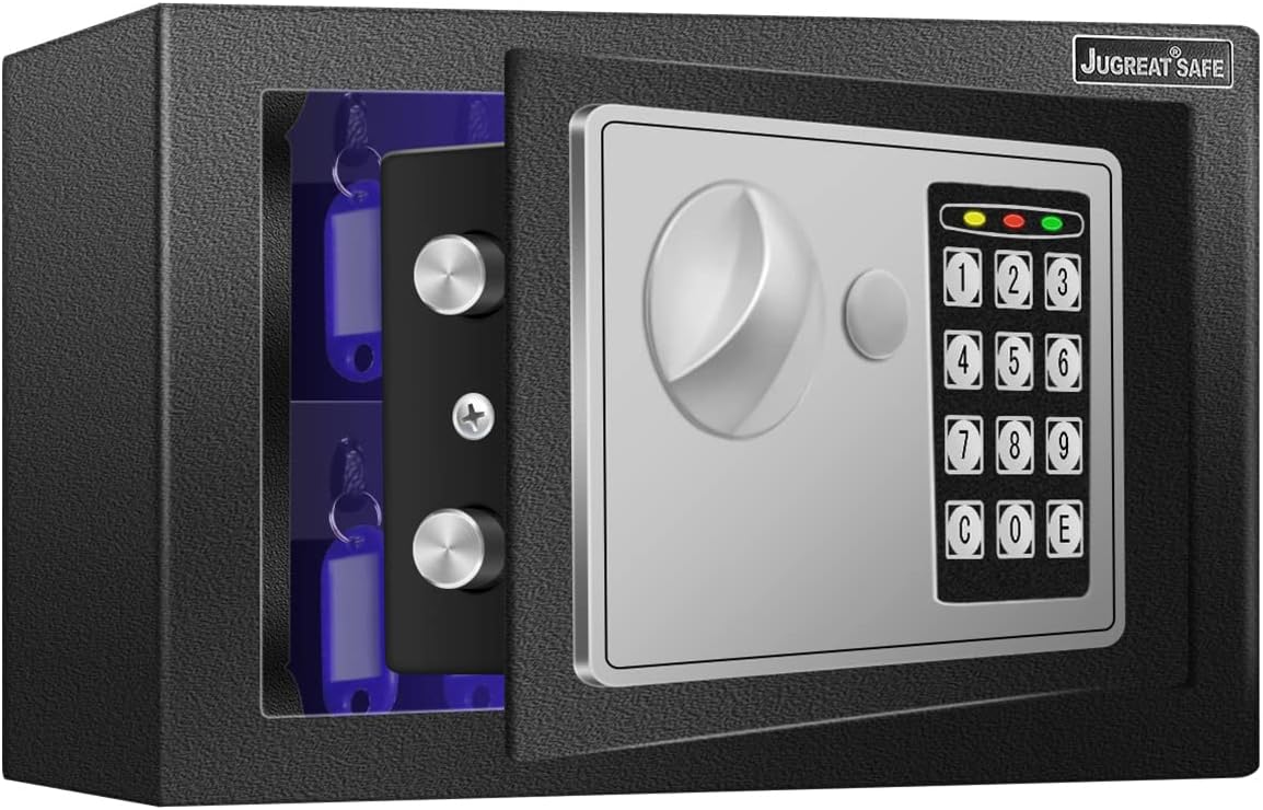 JUGREAT 25 Keys Cabinet with Sensor Light,Electronic Key Safe,Pin Code Keyless Storage Box for Keys,Secure Wall Mount Safe with 25 Key Tags
