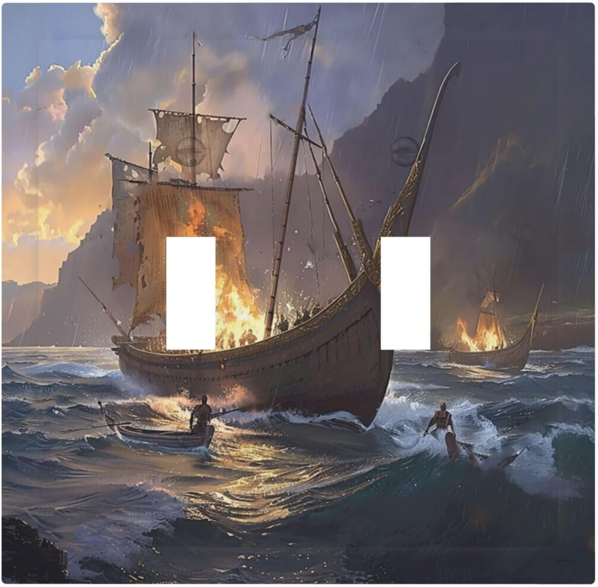 Decorative Switch Plate Covers Medieval Vintage Sailing Adventure Sailings Ocean Waves 2 Gang Double Toggle Light Switch Cover Plate Electrical Wall Plate Outlet Cover for Bedroom Cabin Decor