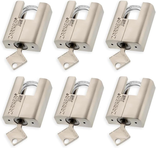J45S keyed Alike Padlocks, Heavy Duty Stainless Steel Shackle Lock, 18 Keys, Waterproof and Rustproof Storage, Warehouses, Garage, Outdoors, 6-Pack