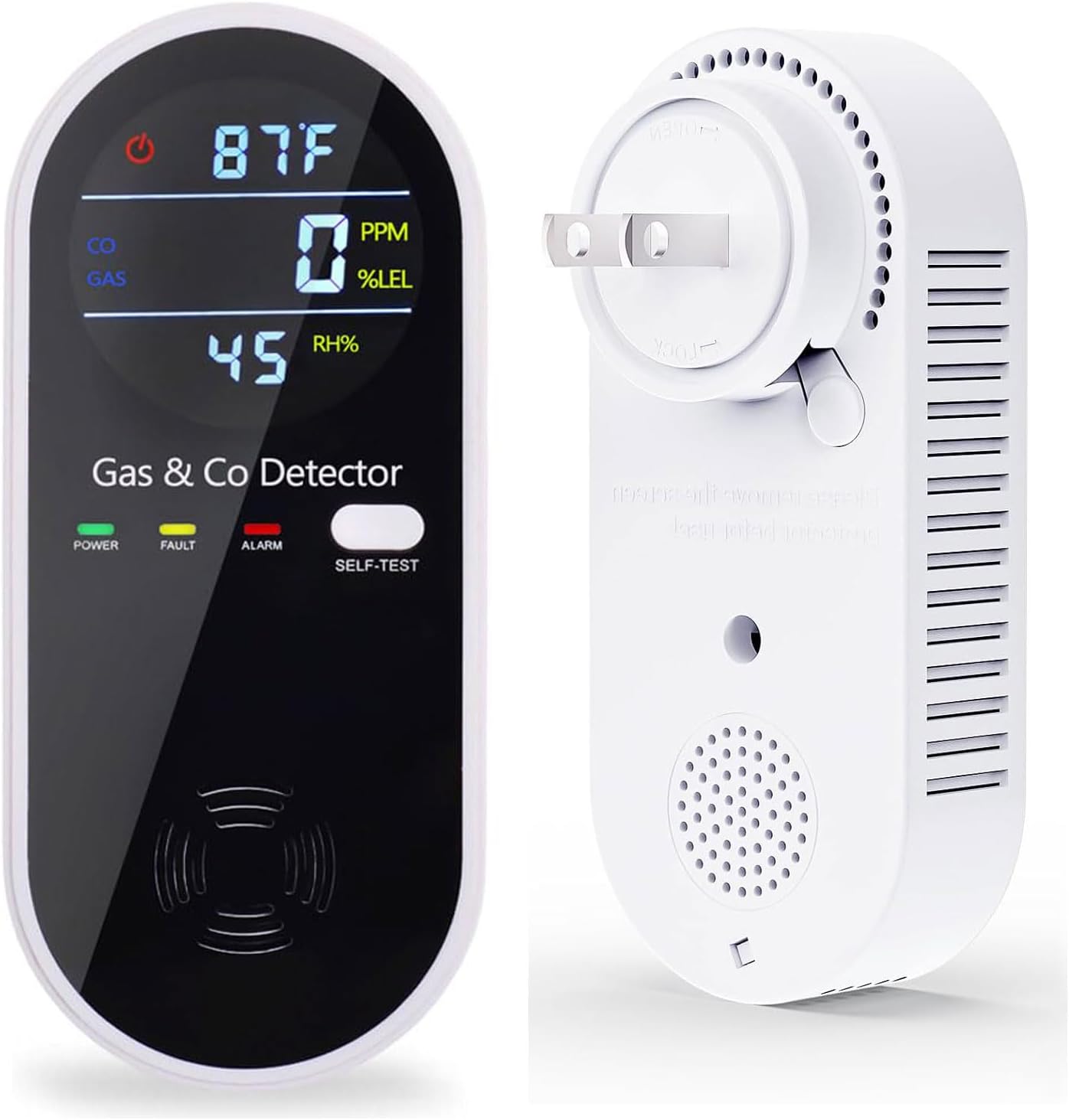 Plug in Carbon Monoxide and Natural Gas Detector, Combination Gas & Carbon Monoxide Detectors for Travel with Temperature Humidity Display, 4 in 1 CO and Gas Detector for Home/Travel(1 Pack)