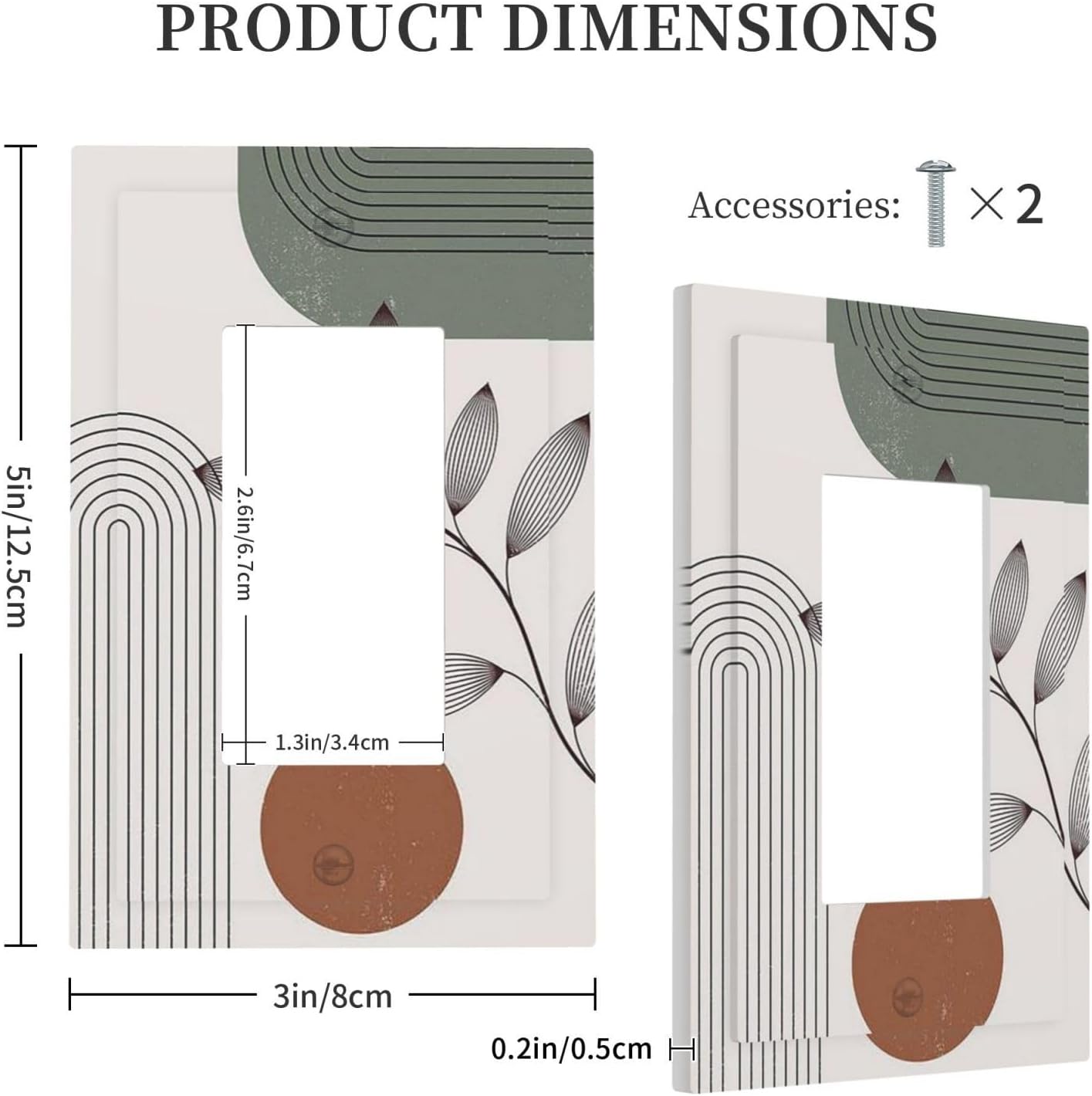 Decorative Outlet Covers Sage Green Boho Nature Art Minimalist Geometric Plant 1 Gang Single Rocker Light Switch Cover Plate Wall Plates GFCI Faceplate for Bedroom living Room Decor