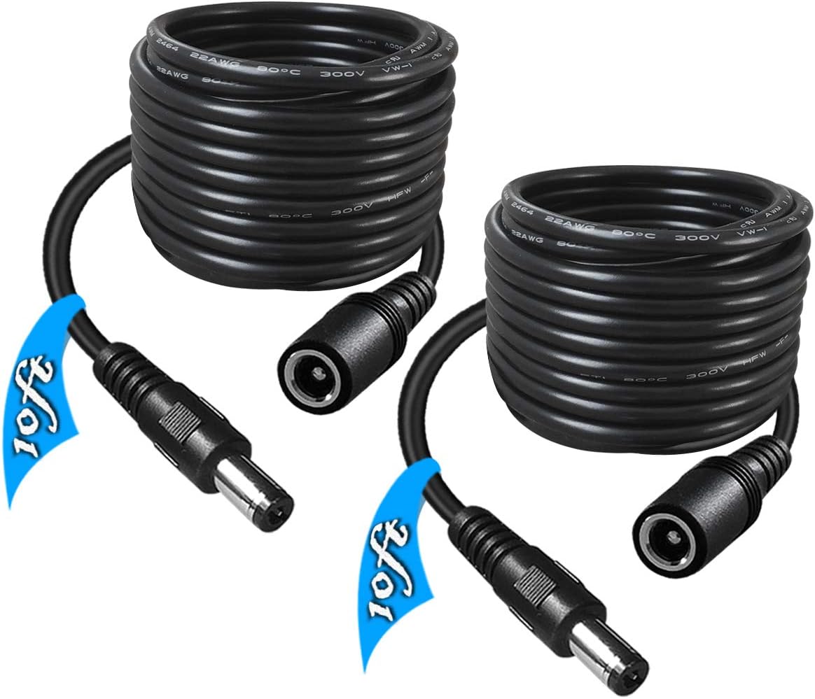 SIOCEN 2-Pack 10FT DC Power Extension Cable,5.5mm x 2.1mm Extension Cord,12v Extension Cord for Security Camera CCTV IP,Router,LED Strip,5V 9V 24V 12 Volt Male to Female Plug Supply Adapter Power Cord