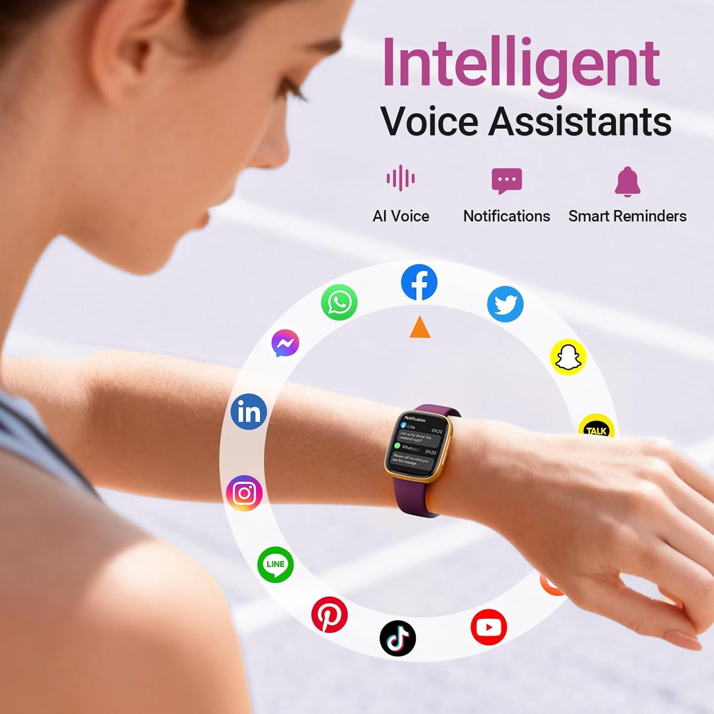 Fitpolo Smart Watch for Women, 1.85" AMOLED Fitness Tracker with Bluetooth Call, Heart Rate/Sleep/SPO₂ Monitor, 100+ Sports Modes, 3ATM Waterproof Smartwatch for Android/iPhone, Includes 2 Bands