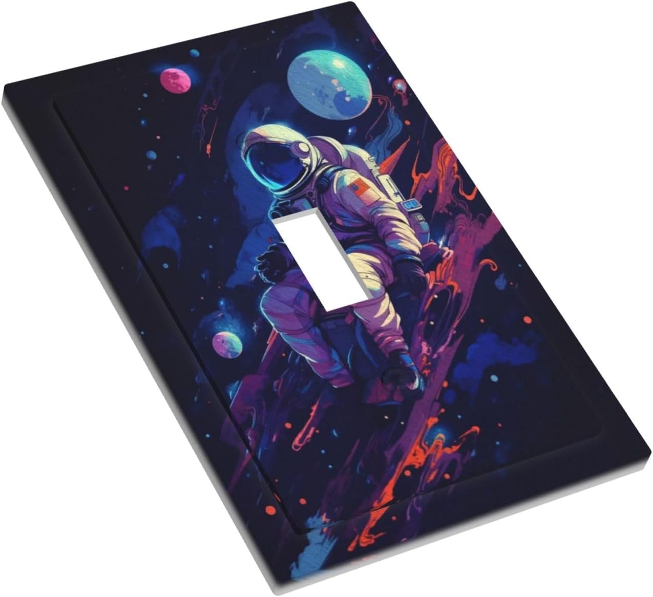 Decorative Light Switch Cover Purple Space Astronaut Planet 1 Gang Wall Plate Oversized Single Toggle Wall Cover Jumbo Electrical Switchplate Face Plate for Bedroom Home Decor