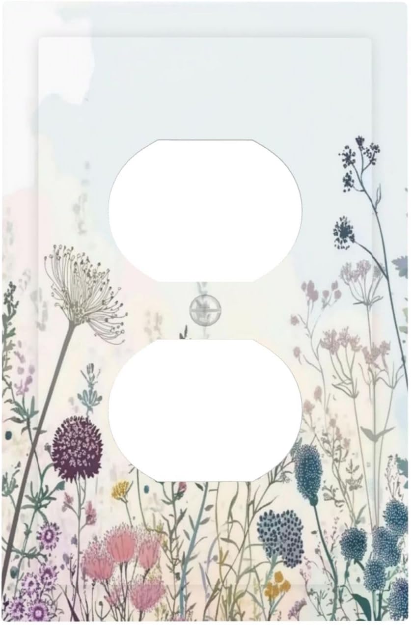 Colorful Wildflower Watercolor Dandelion Floral Outlet Covers 1 Gang Duplex Light Switch Cover Decorative Switch Plates Electrical Receptacle Faceplate Wall Plate For Cabin Home Decor