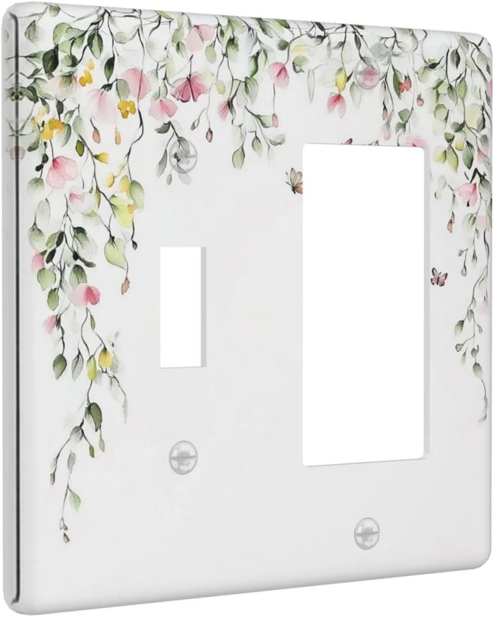 Watercolor Flowers Vine Colorful Butterfly Floral Outlet Covers 1 Toggle 1 Rocker Combination Decorative Wall Plate Electrical Switch Plates Light Switch Cover Plate For Bed Room Living Room Decor