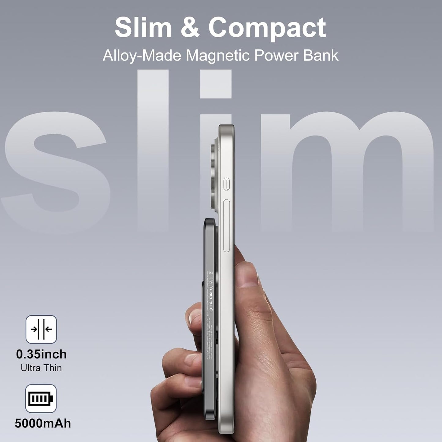 Magnetic Slim Portable Charger with Stand, 5000mAh Wireless Power Bank[Alloy-Made], PD 20W Fast Charging Compatible with iPhone 16/15/15 Pro/15 Pro Max, iPhone 14/13/12 Series, Orange