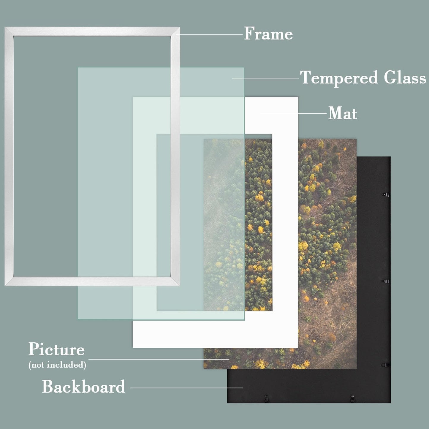 Golden State Art, 16X24 Picture Frame with Mat for 12X18 - High Definition Glass Wall Mounting Horizontal Vertical Display (Silver, 2 Pack)