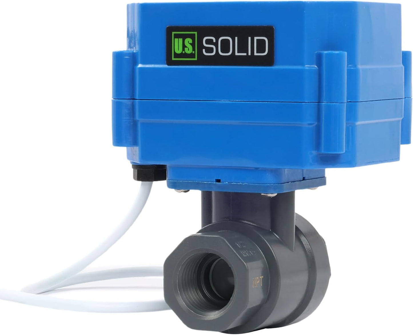 U.S. Solid 1/2" UPVC Motorized Ball Valve - Plastic Electrical Ball Valve with Standard Port, 2 Wire Auto Return, 9-24V AC/DC, Normally Closed