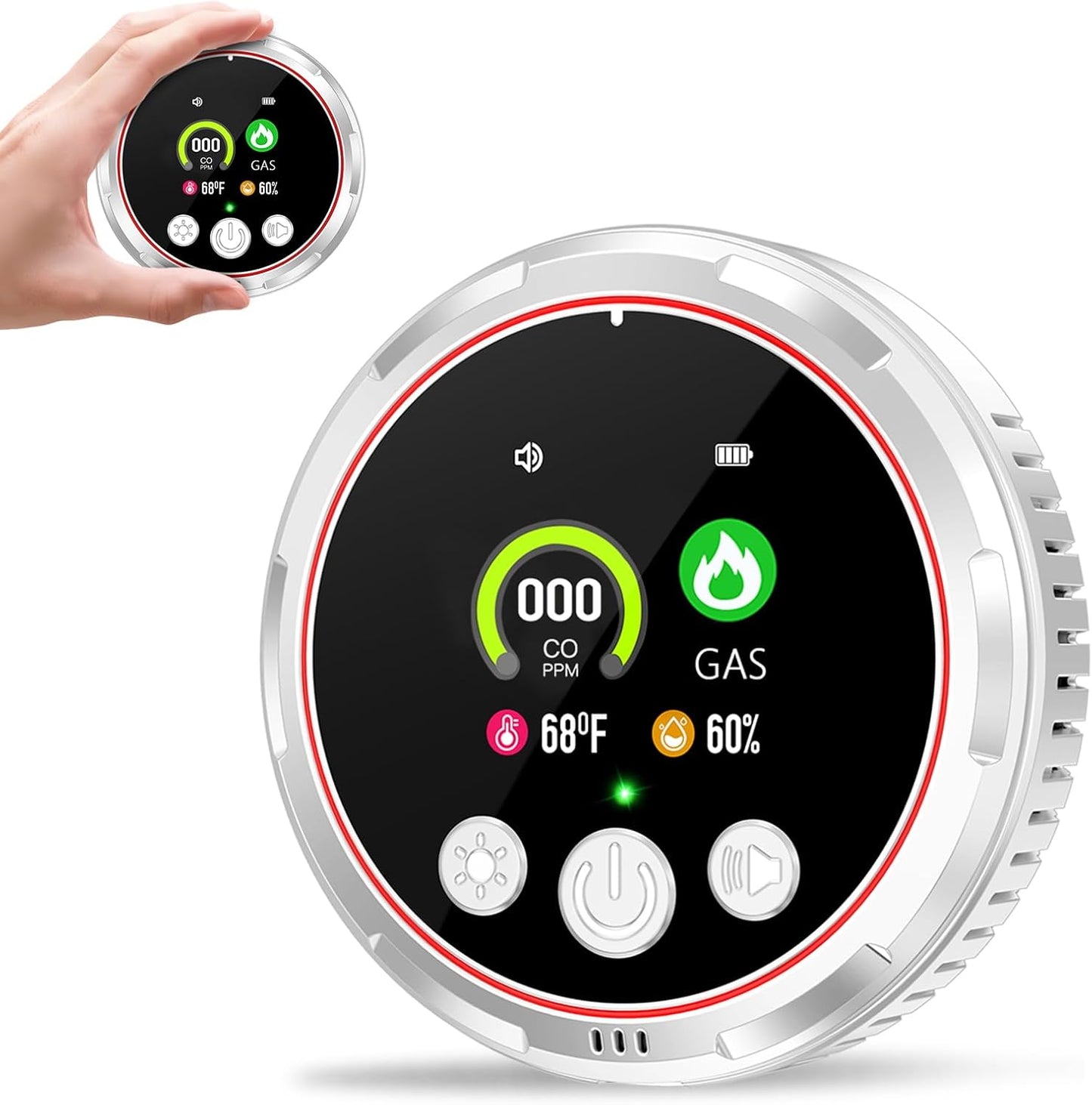 4 in 1 Carbon Monoxide Detectors Plug in, Real-Time Monitor CO & Gas Leak Detector with Temp/Humidity Display, Portable Carbon Monoxide (CO) Alarm Natural Gas Detector for Home, RV Camping Essentials