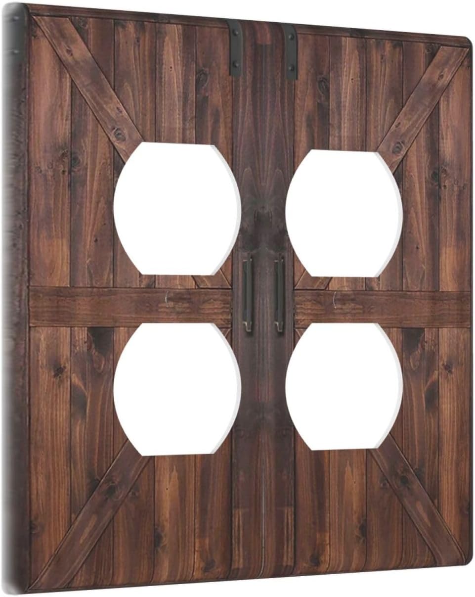 Decorative Outlet Covers Vintage Brown Farmhouse Barn Door 2 Gang Light Switch Cover Plate Double Duplex Wall Plates for Electrical Outlets Switch Plate Covers for Bedroom Home Decor