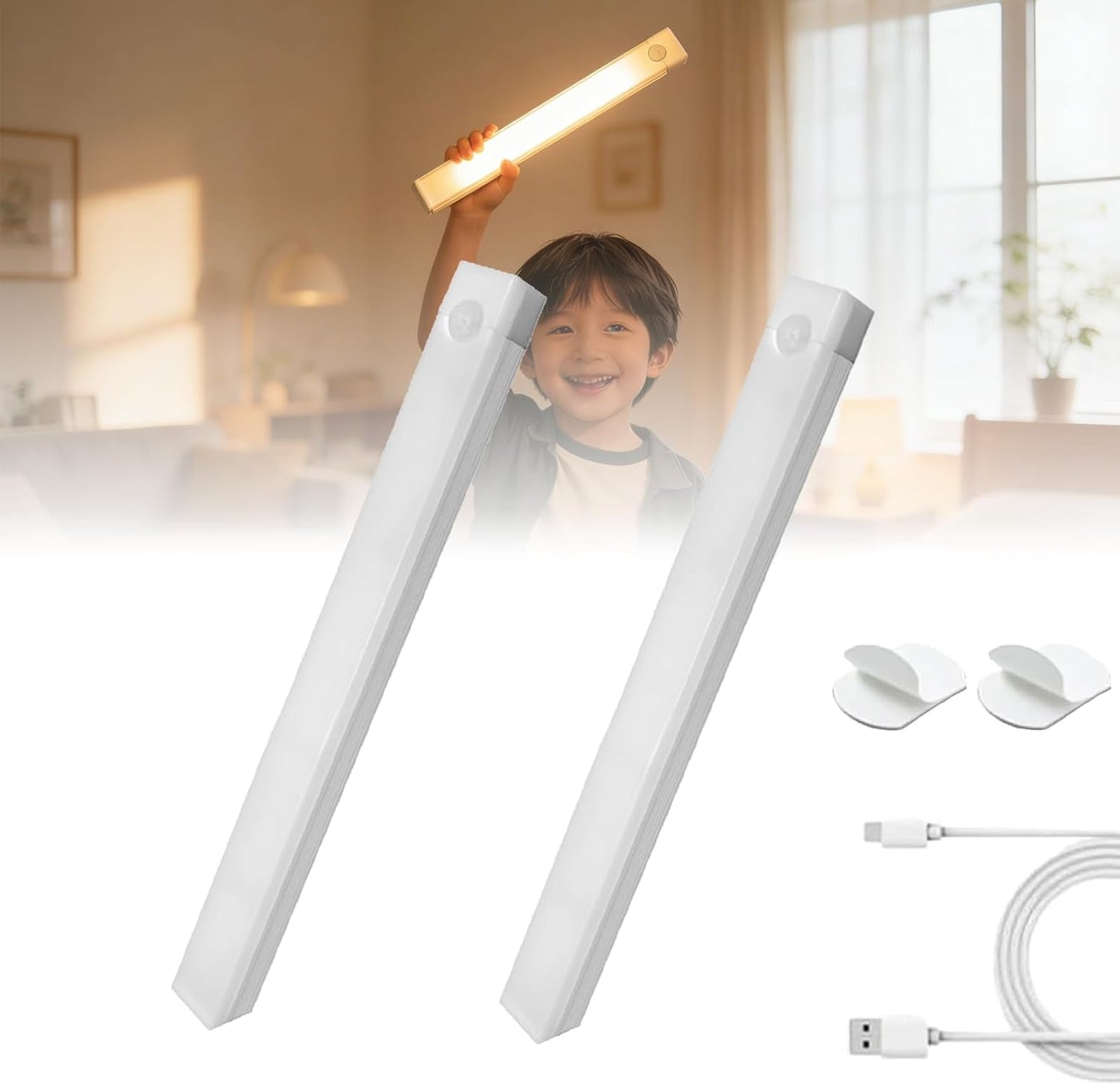 Punch-Free Smart Sensor Magnetic Rechargeable Led Lights, Rechargeable Motion Sensor Lights, Motion Sensor Light Indoor, for Wardrobes Kitchens Closets and Studios (2Set-Warm,10cm/3.94in)