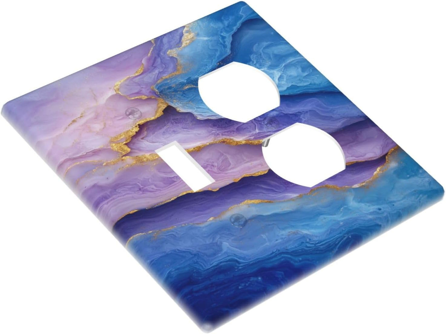 Decorative Outlet Covers Abstract Blue Purple Gold Marble Texture 2 Gang Wall Plate Single Toggle Duplex Light Switch Cover Switch Plate Covers Faceplate for Bathroon Kitchen Decor