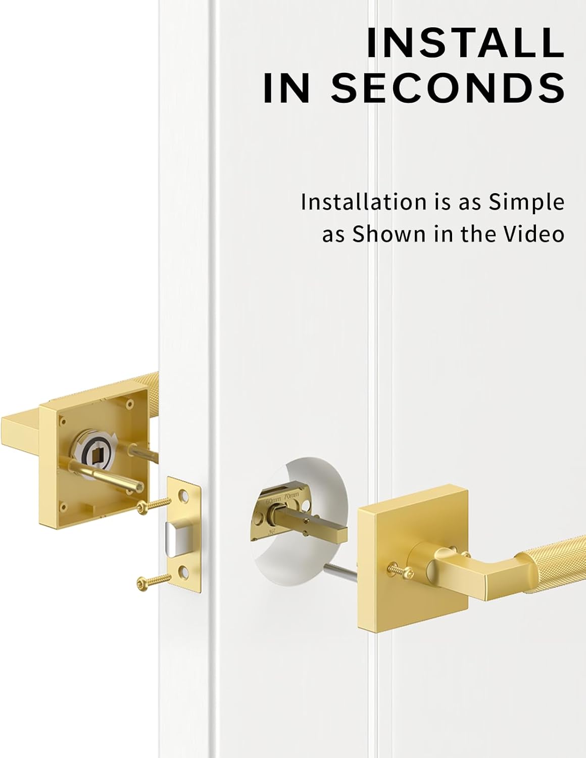 Asidrama 4 Pack Gold Passage Door Handles, Door Lever with Door Knobs Indoor for Bedroom or Bathroom, Heavy Duty Door Handles Interior with Locks for Left Right Sided Doors