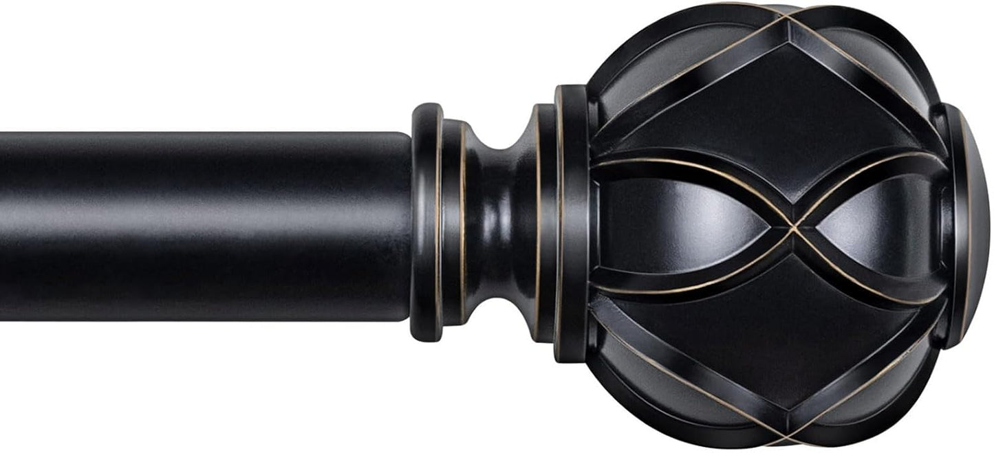 KAMANINA Curtain Rods for Windows 48 to 84 Inch, Black Heavy Duty Curtain Rod Adjustable, 7/8 Inch Single Decorative Drapery Rod 32 to 86 Inch(2.6-7.1Ft), Netted Texture End