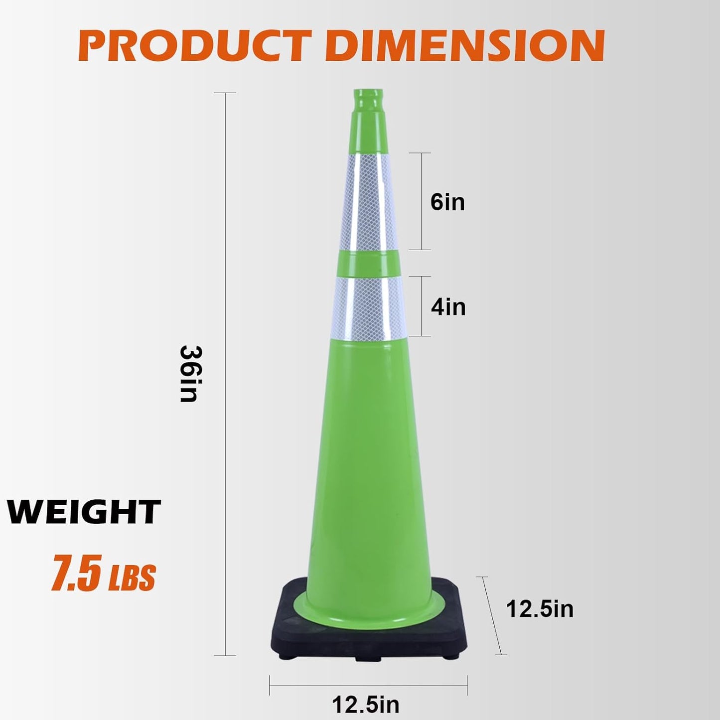 6 Pack 36 Inch Green PVC Traffic Cones with Black Base, Stable Large Size Safety Cones for Highway, Construction, and Outdoor Use (6, Green, 36 Inch)