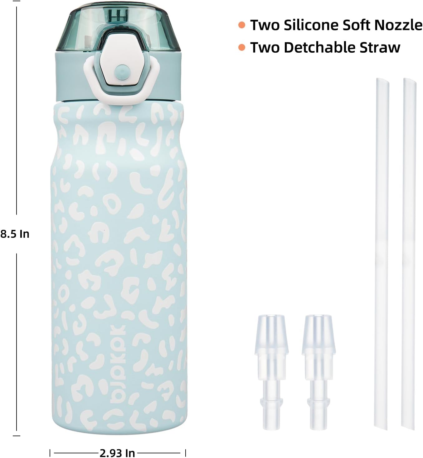 BJPKPK Insulated Water Bottle 18oz Stainless Steel Water Bottles with Straw and Carry Handle Double Wall Metal Thermal Flask,Light Blue Leopard