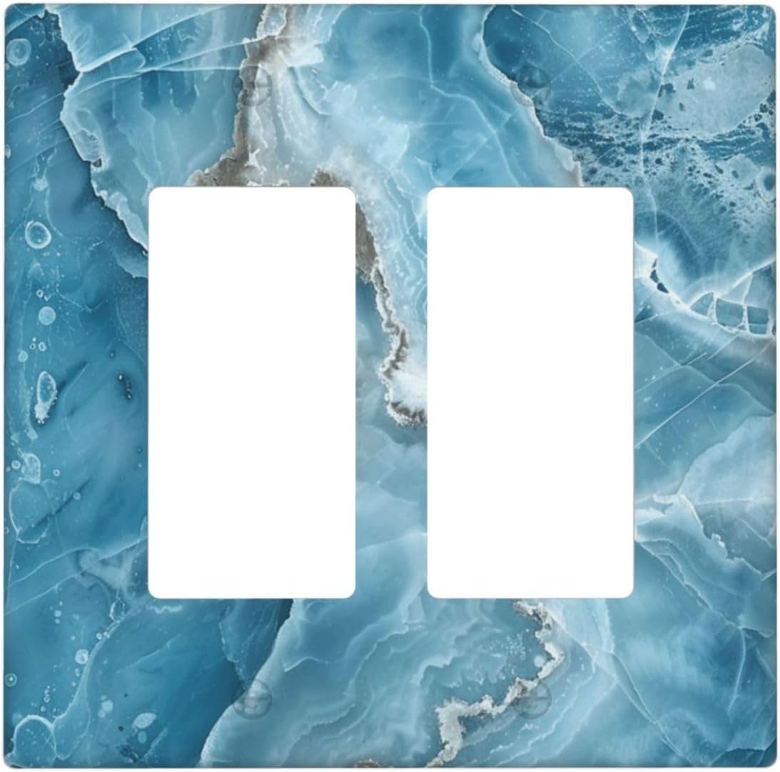 Decorative Outlet Covers Abstract Watercolor Blue Marble Texture 2 Gang Light Switch Cover Plate Double Rocker Wall Plates for Electrical Outlets Switch Plate Covers for Bedroom Home Decor