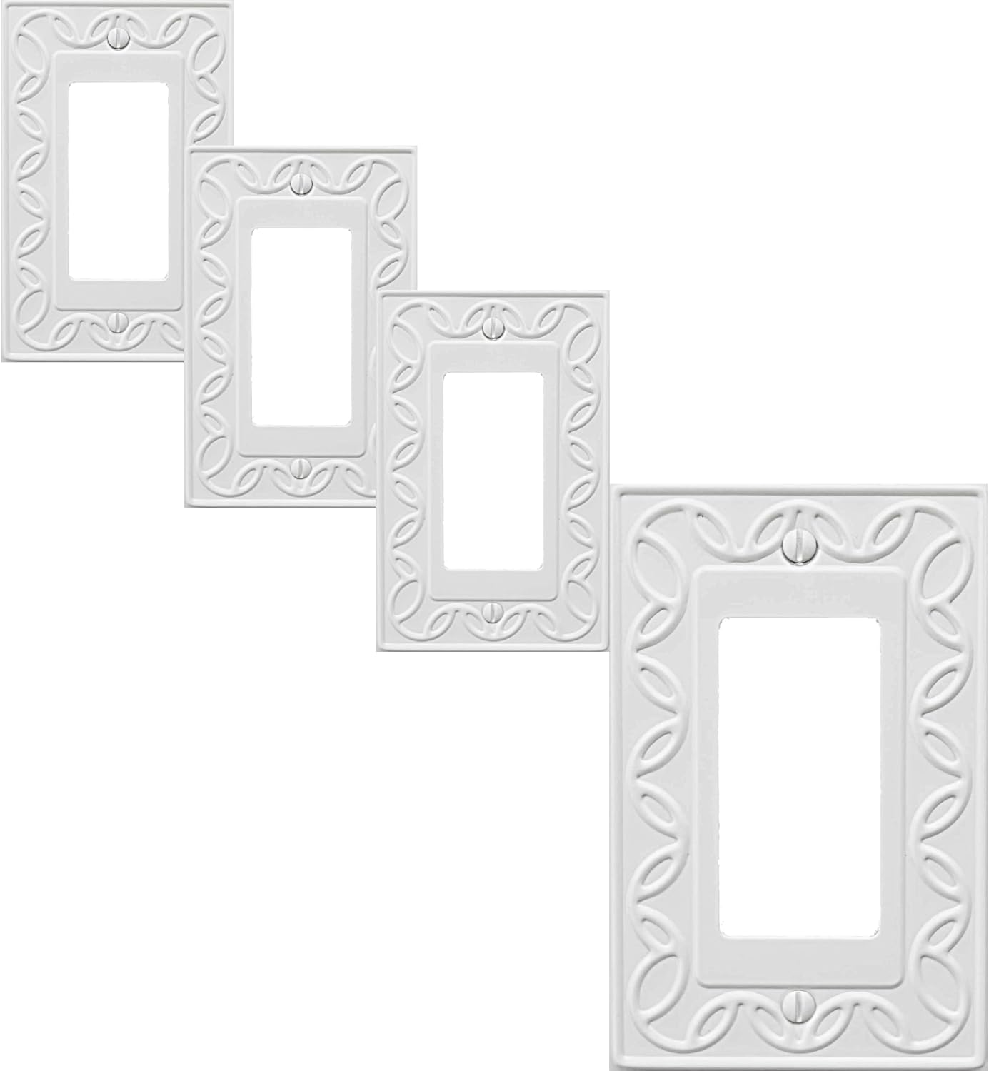 Single Decorator Light Switch Cover NovaBloom Metal Wall Plate, 4-Pack White 1 Gang Single Rocker, for Receptacle Dimmer Switch Cover GFCI Outlet Decorative Wallplate, Durable