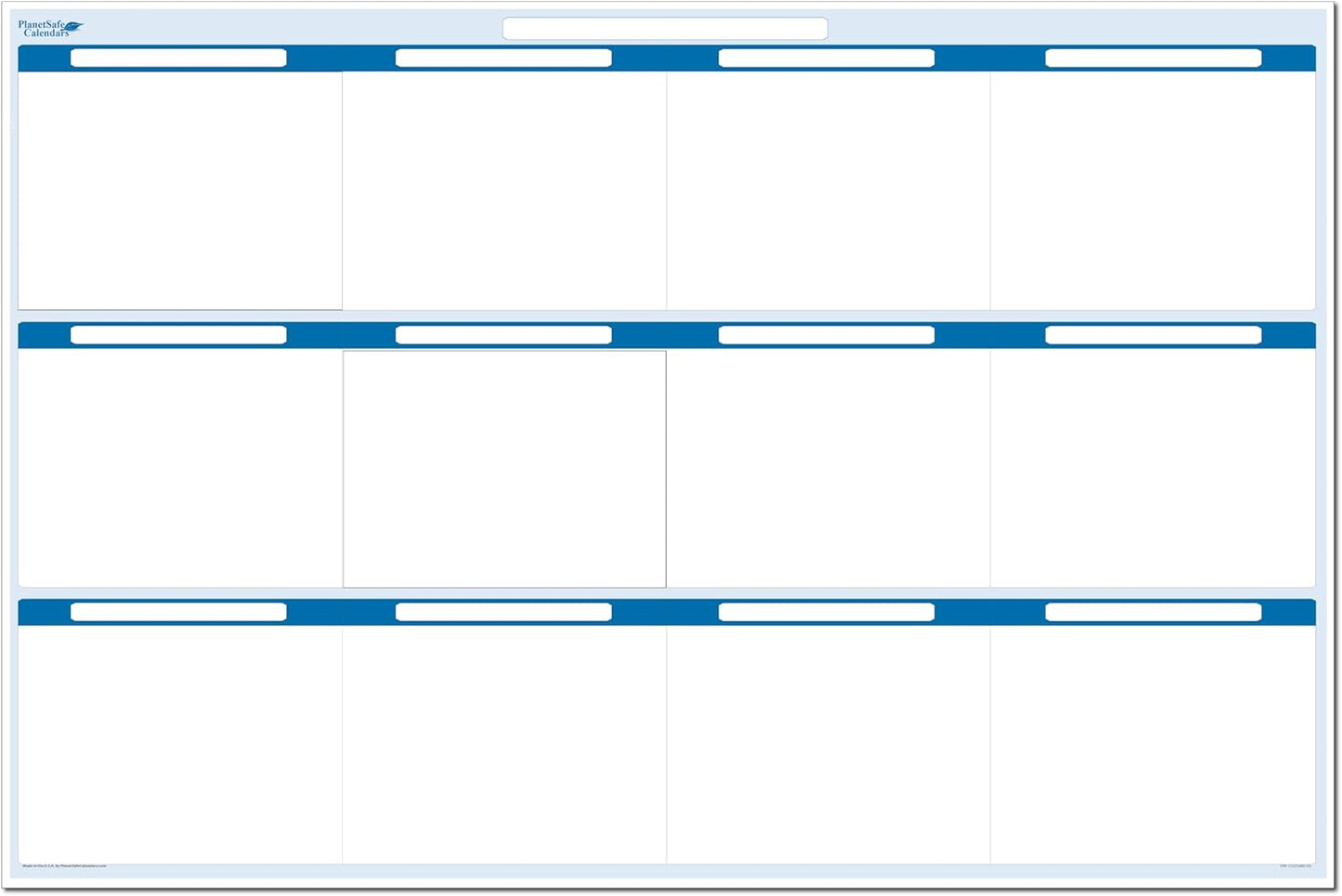 Sky Blue 12 Section Task, Objective and Goals Planning System Horizontal 32" Tall x 48" Wide. Wall Tray, Dry-Erase Marker, Eraser and 600 Sticky-Notes