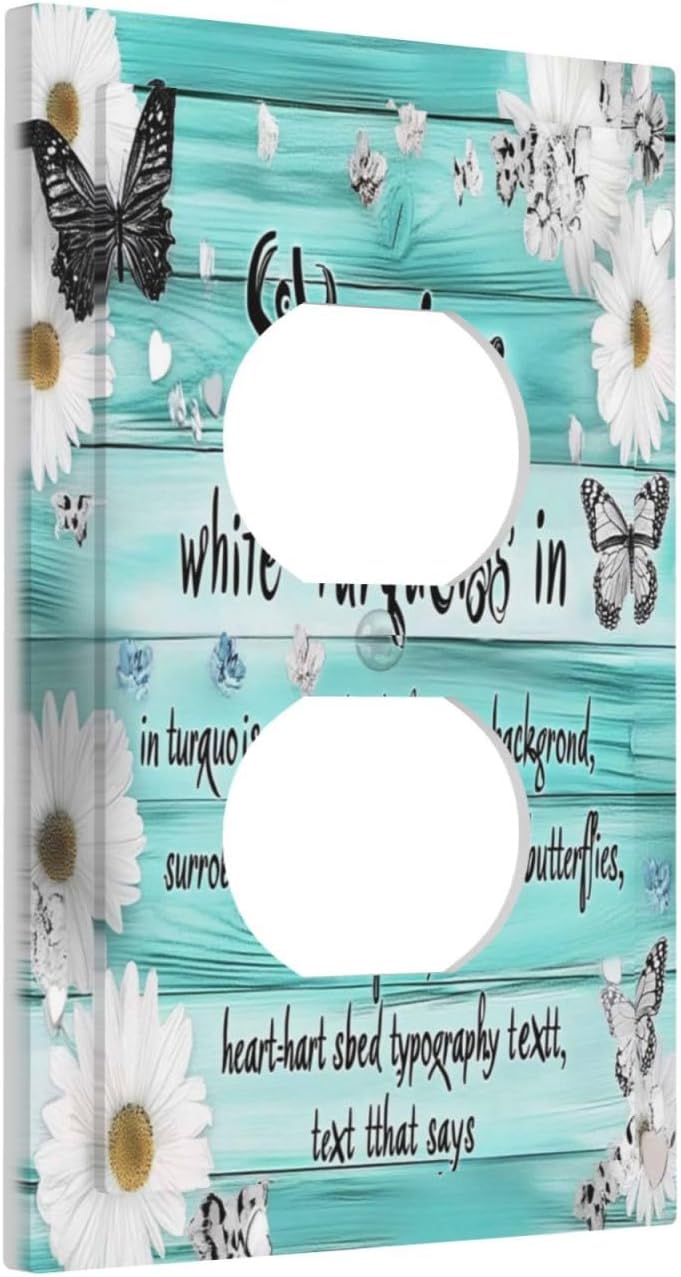 Teal Butterfly Daisy Rustic Wooden Signs Outlet Covers 1 Gang Duplex Light Switch Cover Decorative Switch Plates Electrical Receptacle Faceplate Wall Plate For Farmhouse Cabin Decor