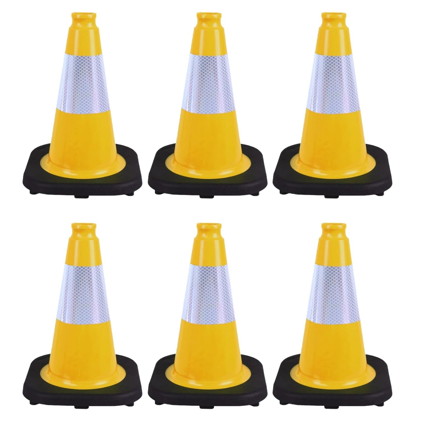 6 Pack 12 Inch Yellow Reflective Traffic Cones, Black Base Safety Markers for Warehouse Aisles, Driveways and Indoor Safety Training (6, Yellow, 12 Inch)