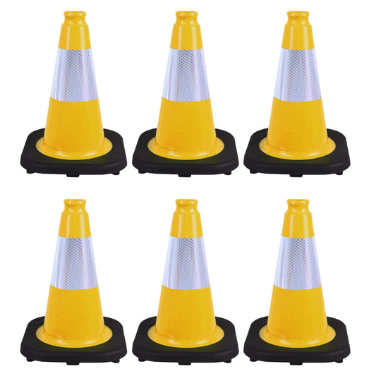 6 Pack 12 Inch Yellow Reflective Traffic Cones, Black Base Safety Markers for Warehouse Aisles, Driveways and Indoor Safety Training (6, Yellow, 12 Inch)