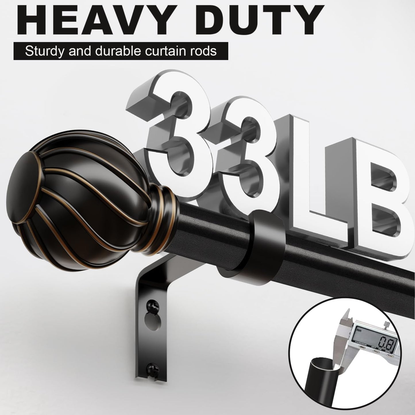 Black Curtain Rods for Windows 28 to 48 Inch 7/8" Diamete Heavy Duty Adjustable Window Curtain Rod with Decorative Finials for Farmhouse Bedroom Living Room Kitchen Outdoor